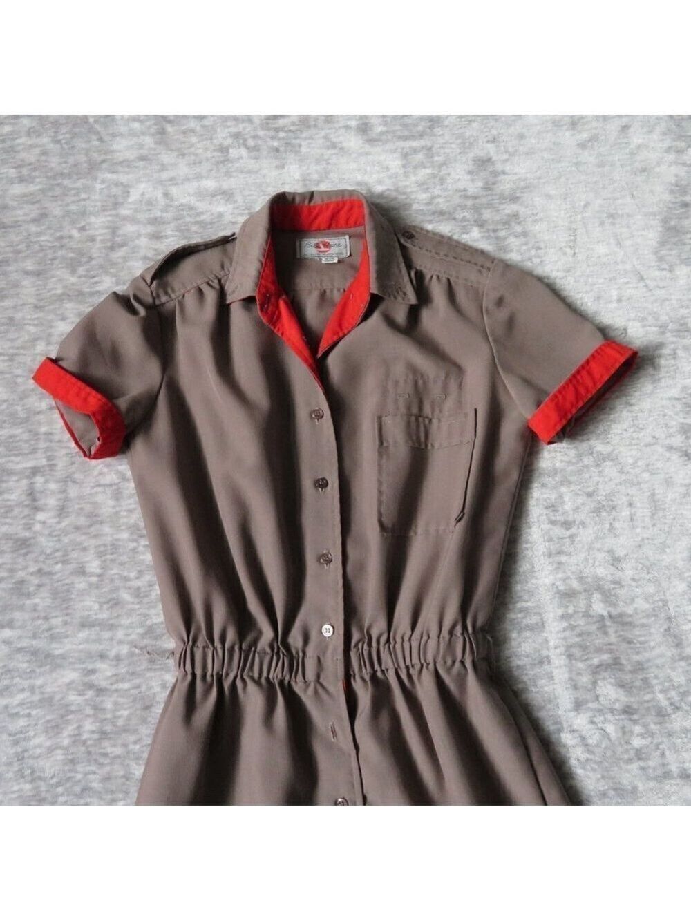 Vintage Button Down Shirt Dress Girl Scout Brownie Uniform Style Stretch Waist - Picture 5 of 16